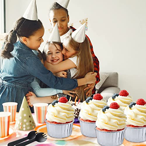 50 Pack Foil Cupcake Liners With Dome Lids,Lnyzqus 5.5 Oz Large Muffin Cups Cupcake Cups,Disposable Muffin Tins Foil Ramekins Pans Cupcake Wrappers Holders,Cupcake Baking Cups-Silver #TOP6