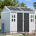 CDCASA 8x6 FT Resin Storage Shed with Floor, Waterproof Large Outdoor Shed & Lockable Door, 2 Windows, Heavy Duty Outside Plastic Tool Shed for Backyard Patio Poolside Garden Lawn