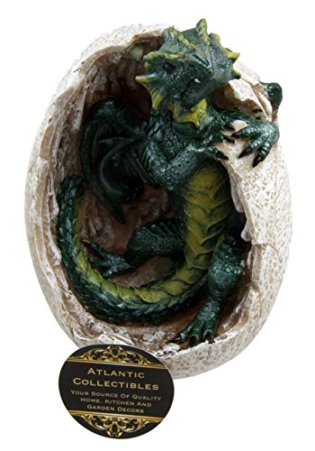 Atlantic objets de collection Fossil bébé dragon élémentaire de terre verte Breaking Out of Egg Coque figurine décorative 12,7 cm H