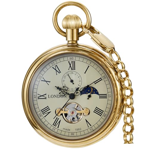 Reloj de bolsillo mecánico vintage con diseño de tren de Londres para hombre, Dorado (gold2), Vintage Reloj de bolsillo mecánico vintage con diseño de tren de Londres para hombre, Dorado (gold2), Vintage