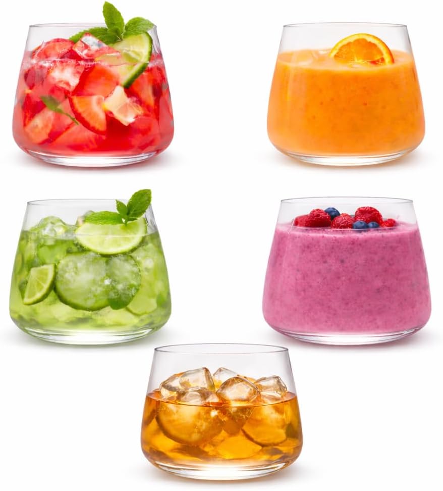 Oojami 40 Pack Luxe 12 Ounce Rocks Unbreakable Stemless Plastic Wine Champagne Whiskey Mocktails Cocktails Glasses Elegant Durable Disposable Indoor Outdoor Ideal for Home, Office, Bars, Wedding