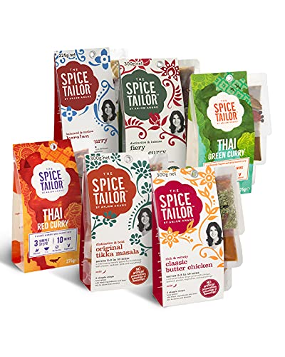 The Spice Tailor - Asian & Indian Curry Cooking Sauce Meal Kit 6- Pack Mixed Selection - Thai Green Thai Red Tikka Masala & Fiery Goan Curries