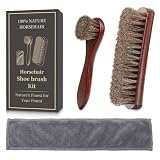 3PCS 100% Horse Hair Shoe Brush Set for Leather Boots Horsehair Brush for Polishing Cleaning Buffing Professional Shoe Shine Kit for Men Suede Boot Care Conditioner Accessories Tool