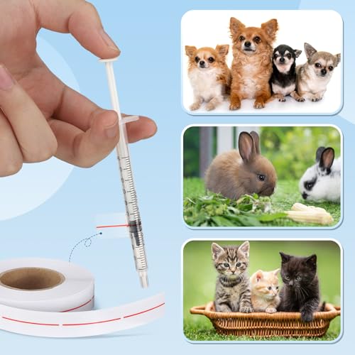 Image of Glenmal 3 Roll Syringe Line Stickers 1.5 inch x 0.5 inch Dosage Marking Clear Label Bright Red Indicator Line Pharmacy Labels for Veterinary Medical Pharmacy Medication Healthcare Medicine, 500 Pcs Per Roll