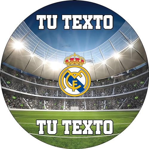 OBLEA o Papel de AZÚCAR, MADRID, FUTBOL, Personalizada Foto con Texto, Foto Comestibles para Tartas y Magdalenas. Medidas Disco. 17