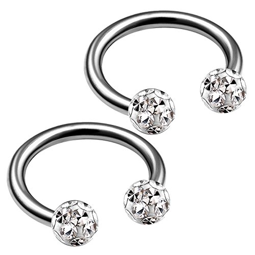bodyjewelrytrend 2 Stück 1,2mm 8mm Hufeisen Piercing Titan unterlippe Septum Ohrringe lippe Nase Helix Tragus Ohr lippenbändchen Ferido kristall Kugel B2VCG - CL