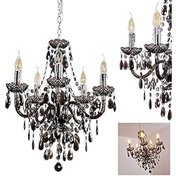 Lampara Araña Infantil Lámpara Delhi de metal en negro, lámpara colgante de 5 luces, 5 x E14, lámpara colgante clásica con cristales decorativos, diseño vintage/retro, sin bombilla(s)