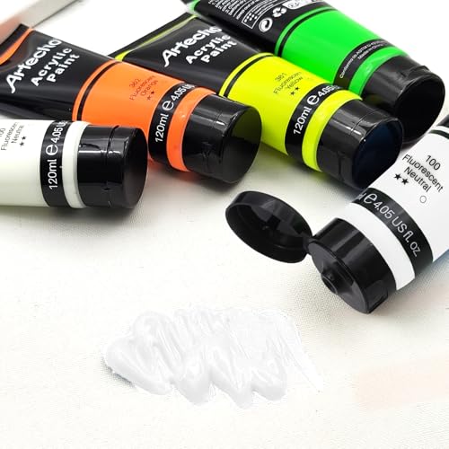 Image of Artecho Neutral Glow in the Dark Acrylic Paint Set, 120ml / 4.05oz | Non-Toxic, Waterproof, For Canvas Rock Wood Fabric, Rich Pigment, For Adults & Hobbyists
