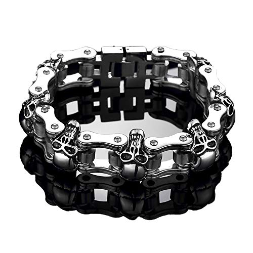 Skull Bracelet for Men Stainless Steel Silver Tone Heavy Metal Biker 8.5 Inch Link Chain Motorcycle Women Gothic Ginger Lyne Designer Jewelry Dad
