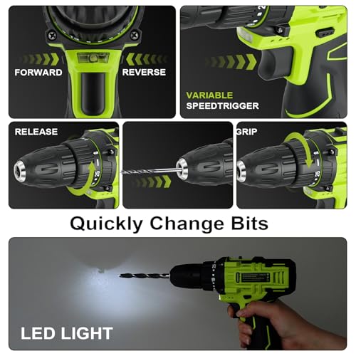 POWKITS Cordless Drill Tool Set: 12V Power Drill Tool Kit with Battery & Charger, Portable Household Basic Drills Case for Men & Women, Homeowner, Diyer, Handyman, 142 Piece thumbnail 3