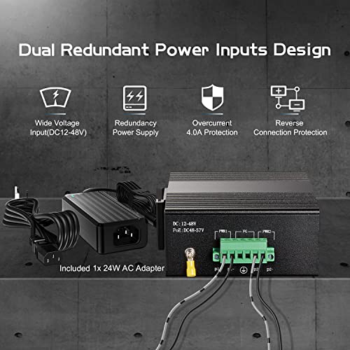 Image of 8 Port Gigabit Industrial Ethernet Switch, 8 Ports 10 /100 /1000Mbps, Fanless Wall Mount and Din Rail, Metal IP40 -40~75C, with One Power Supply