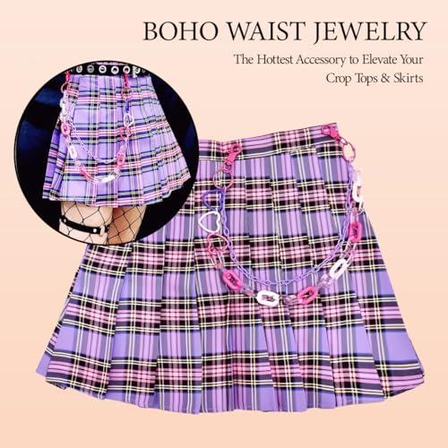 Waist Chains for Women – Y2K Belt Accessories Colorful Punk Harajuku Skirt Chain Streetwear Pants Heart Decoration2