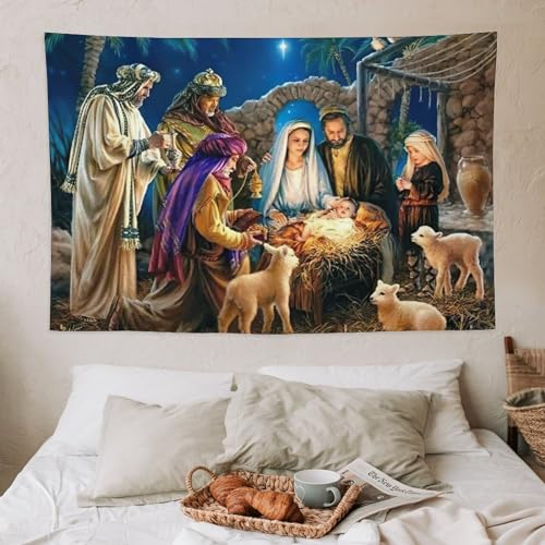 Tapeçaria de Natal com fé cristã, Virgem Maria, tapeçaria de arte de parede, decoração para quarto,