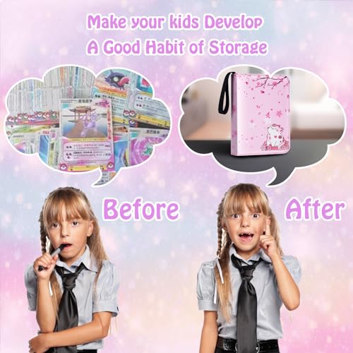 CLOKORIA Card Binder for Girls Gifts,440 Cards Collectible Trading Card Holder Case with 55 Sleeves, 4 Pocket for TCG Game Cards Collection Sports Trading Cards Collector Album (Sakura cat) by CLOKORIA - Image 3