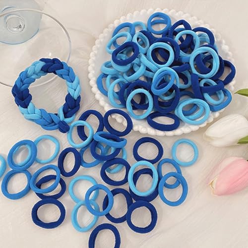 Image of Diversa Cotton Mini Rubber Bands Elastic Hair Ties, Small Baby Hair Bobbles Ponytail Holder for Kids Girls & Women, 2.5 cm in Diameter, Pack of 100 (Blue)