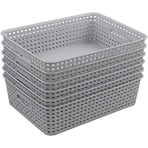 Dehouse Plastic Storage Trays Baskets/ Organizing Baskets, Set of 6 (Gray) Cover