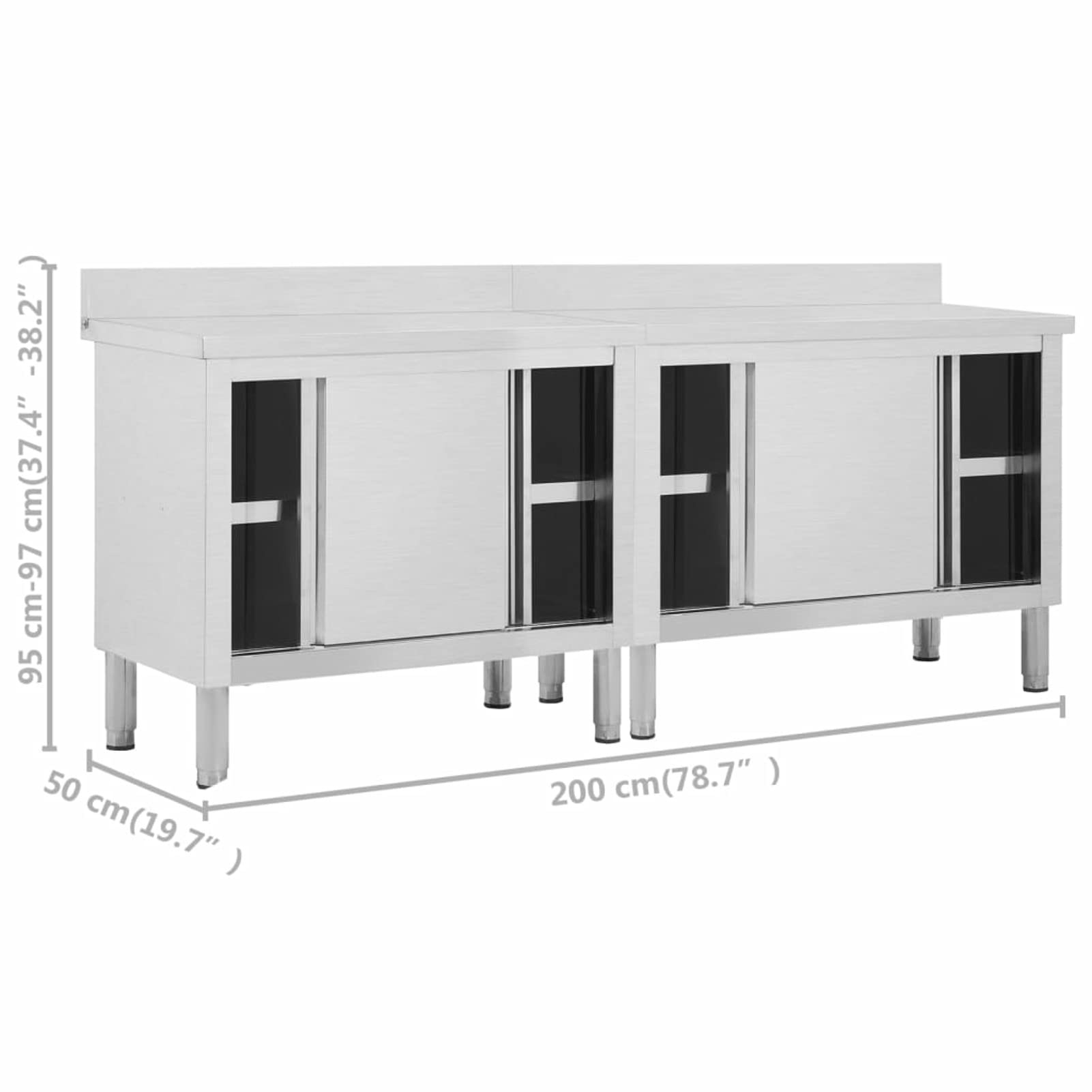 Mesas Trabajo Puertas correderas 2 uds, Mesa De Cocina Comercial, Repisa Acero Inoxidable Cocina, Mesa Acero Inoxidable, Acero 200x50x(95-97) cm