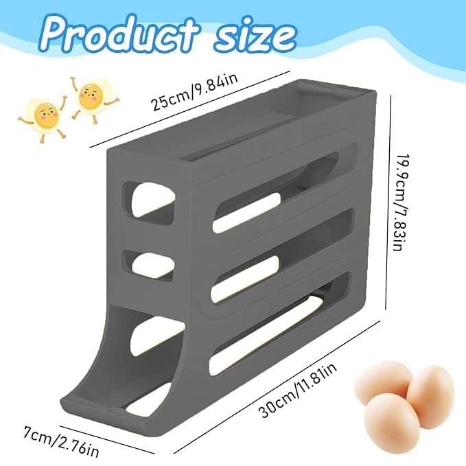 Image of 30 -Egg Holder Organiser With Automatic Rolling Dispenser For Refrigerator| Kitchen| Hotel, With Multi-layer Storage Rack. (Gray)