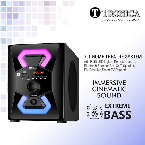 TRONICA Donald Premium 7.1 Digital 65W Bluetooth Home Theatre System with RGB LED Lights, FM, USB, AUX, TV Compatible, Remote Control 5 51ub+ RAE1L