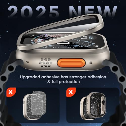 Image of L K L?K 2 Pack for Apple Watch Ultra 2 / Ultra Screen Protector 49mm - 9H Tempered Glass + Titanium Alloy Frame [Stay Original] Waterproof HD Glass Film for iWatch Ultra 49mm, Titanium