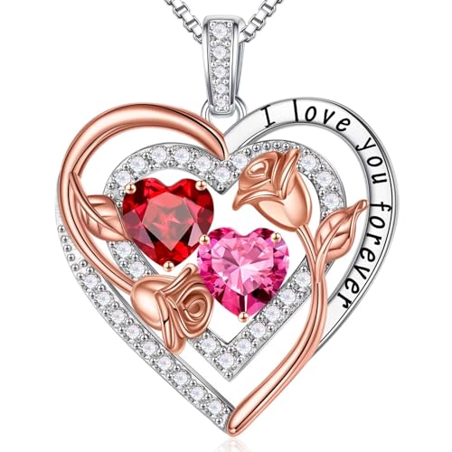 Iefil Birthstone Necklace for Women - Sterling Silver Birthstone Necklace Anniversary Birthday Gifts for Her Wife Mom Daughter