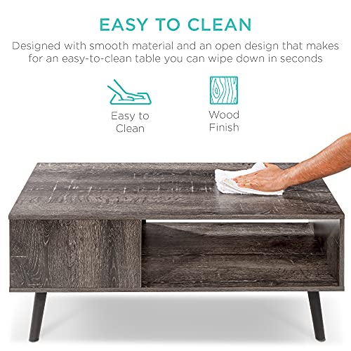 Best Choice Products Wooden Mid-Century Modern Coffee Accent Table Furniture w/Open Storage Shelf - Image 6