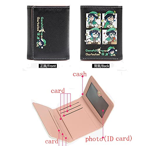 Mens Slim Wallet Genshin Impact Artificial Leather TriFold Wallet With Stickers Card Cases Money Organizers (Venti Black)3