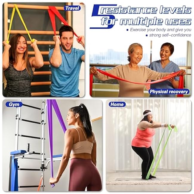 5 Pcs Resistance Bands for Working Out, Latex Free, Physical Therapy Bands, Exercise Bands Set for Stretching, Suitable for Rehab, Yoga,Pilates, Home Gym