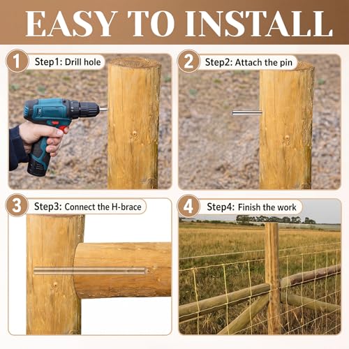Image of MorningRo 50 Pcs 12'' X 3 /8 Inch Galvanized Brace Pin for H Fence | Shelf Brackets Pegs, Rust Resistant, Plated Fence Post Bracing Tool, for Homeowners Farmers Contractors Building Farm