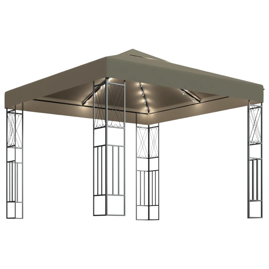 Pavillon Gartenpavillon Partyzelt Sonnenschutz Bierzelt Gartenlaube mit LED-Lichterkette 3x3 m Taupe Stoff