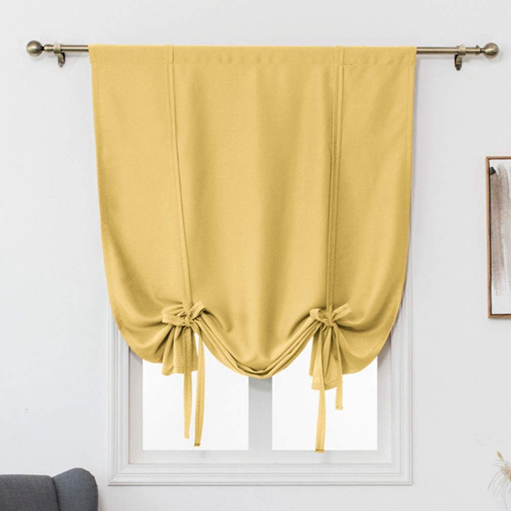 vctops Blackout Tie Up Curtain Thermal Insulated Window Adjustable Balloon Curtain Shade for Small Window Rod Pocket (31" x 47", Yellow)