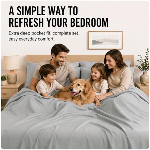 Image of CozyLux 6-Piece Full Size Bed Sheets, Fits 18-21 Inch Mattresses, Oeko-TEX | 4 Pillowcases, 1 Flat Sheet and 1 Fitted Sheet with All-Around Elastic and 21-Inch Deep Pocket for a Secure Fit, Light Grey