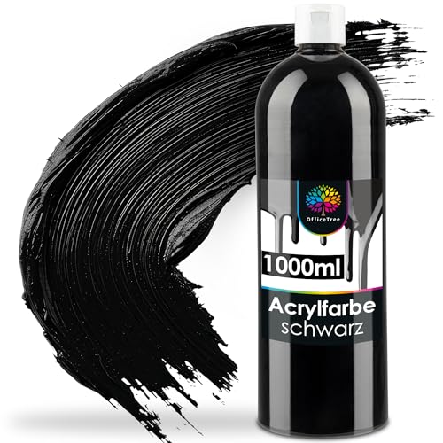 OfficeTree Acrylfarbe Schwarz 1000ml auf Wasserbasis - Schwarze Farbe für...