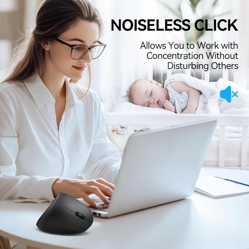 Image of COOLCOLD Vertical Wireless Mouse, Ergonomic Rechargeable Optical Mouse with 2.4G USB & Bluetooth Dual Mode, Low Noise Click, Adjustable 800-2400 DPI, 6 Buttons, for Windows, Mac & Linux