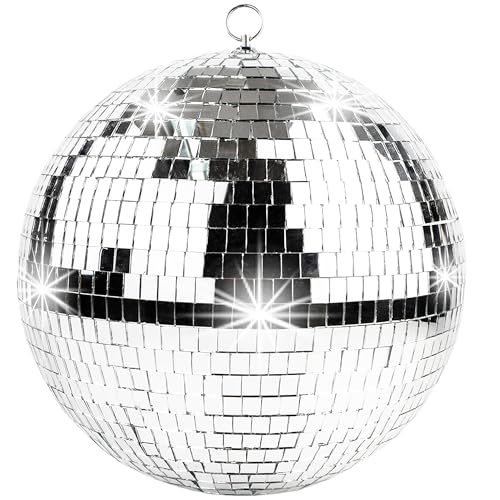 Image of 16-Inch Mirrored Silver Disco Ball - Large Hanging Party Decoration for Weddings & Events - Table Display & Ornament