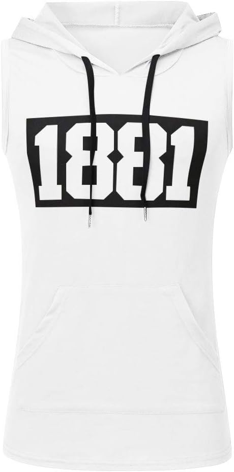 DEELIN Men's Pure Color Number Printing Fitness Sleeveless Vest Hooded Bodybuilding Pocket Tops