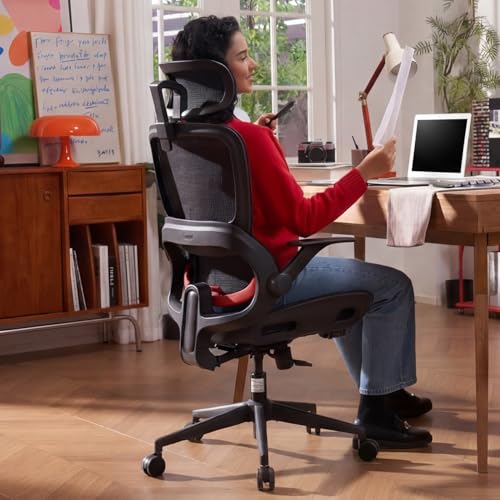 Image of SIHOO B100 Office Chair, Ergonomic Office Chair Without Footrest, Computer Chair with Wide Headrest & Adaptive Lumbar Support, Flip-up Armrests, Swivel Desk Chair for Long Hours, Black