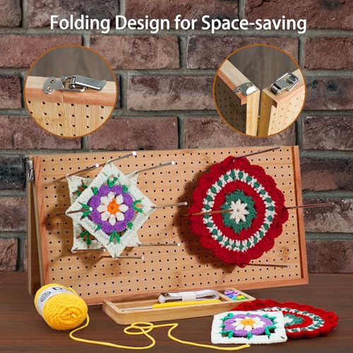 Image of HHSarioneiro 15.6 inch Crochet Blocking Board with 16 Pins /Pegs, Blocking Boards for Crochet Projects, Wooden Crocheting Accessories Gifts for Crocheters