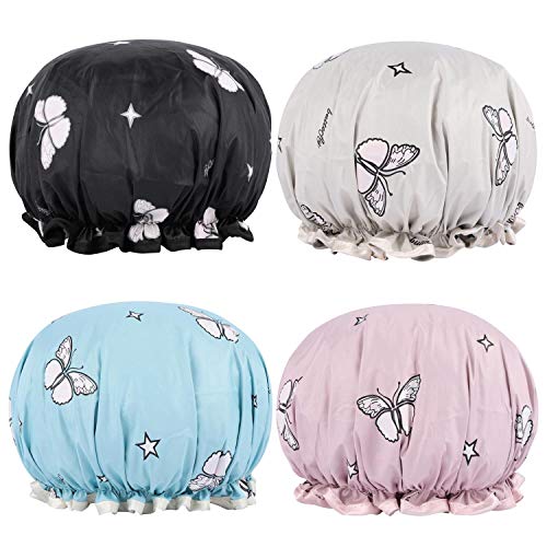 11 in Butterfly Shower Caps for Women Girl With Long Hair 4 Pcs