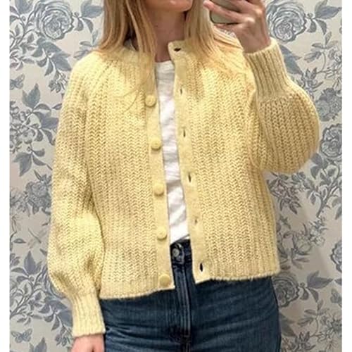 Crochet Cardigan Sweaters for Women Tops Chunky Knitted Crew Neck Long Sleeve Button Down Jackets Open Front Coat4