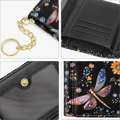 Image of Dragonfly Small Wallet Women, RFID Blocking Trifold Wallet, Cute Credit Card Holder with Kaychain, Credit Card Wallets, Vegan Leather, 7 Card Slots, ID Window, Wallets for Women Ladies Girls