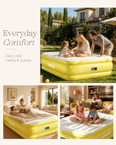 Image of VOSSER Full Size Air Mattress with Built-in Pump - 18 inch Raised Self Inflating Blow Up Mattress for Home, Guests & Travel - Premium Flocked Top Inflatable Bed, Luxury Air Bed, 660lbs