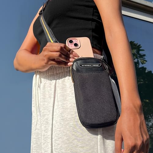 Image of Nu Republic Triphop Voyager Sling Bag|Compact Side Bag for Men & Women with Carbon Fibre Inspired Finish Vegan Leather Design |Water Resistant & Ultra Durable |Ideal for Travel, & Everyday Carry-Black