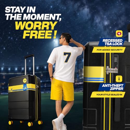 Image of Skybags Whistle Podu Check-in Trolley Bag 68cm | Medium | Hard Luggage | Official CSK Edition 8-Wheel Suitcase | TSA Lock with Anti-Theft Zipper | Polycarbonate | 3 Years Warranty - Unisex (Jet Black)