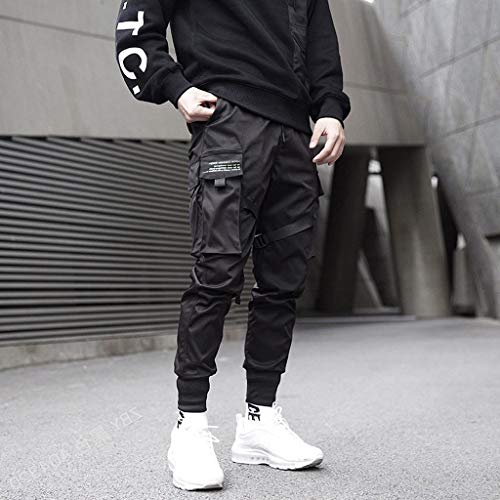LISTHA Fashion Pants Men\'s Spring Antumn Retro Solid Color Multi-Pocket Long Pants Trousers Black