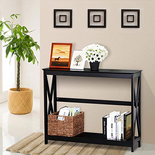 Yaheetech-2-Tier-X-Design-Occasional-Console-Sofa-Side-Table-Bookshelf-Entryway-Accent-Tables-wStorage-Shelf-Living-Room-Entry-Hall-Table-Furniture-Black 51ub2+UktUL