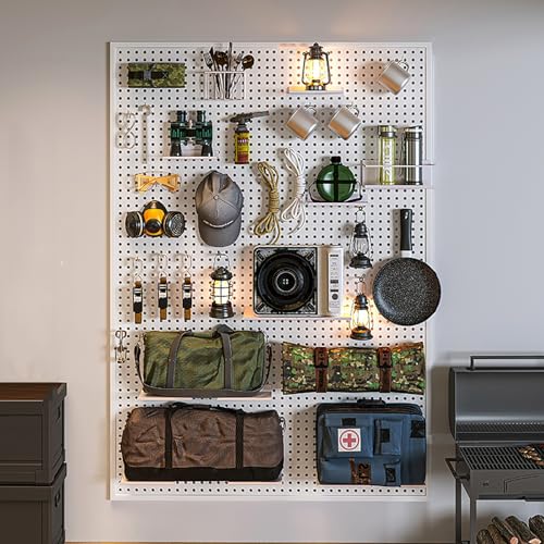 SaryEdge Tool Pegboard Garage Wall Rack Drill Bit Storage Wrench Set Racks Holders,Pegboard Panels,Metal Peg Board Organizer Pegboard Kit with 10 pcs Hooks Office P,White-100x60cm/39x24in
