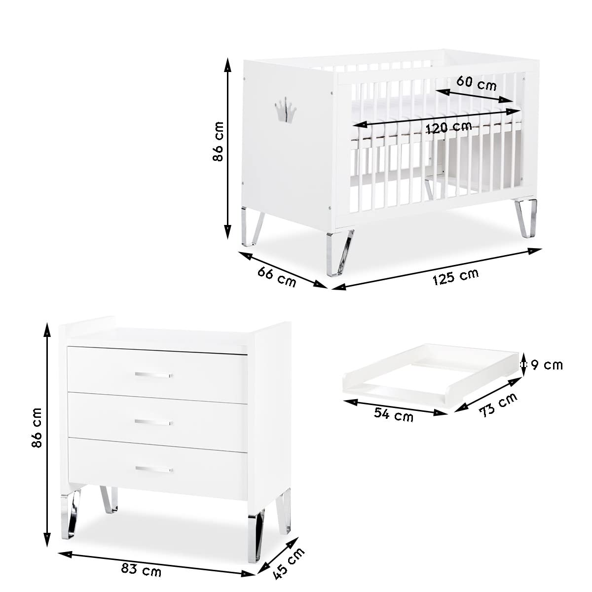Mon Mobilier Design Blanka Chambre bébé lit évolutif et Commode avec Plan à Langer 120X60 Blanc