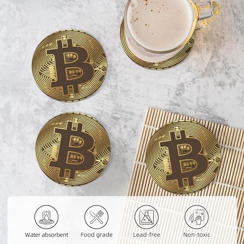 Bitcoin BTC Crypto Currency Coasters for Drinks Set of 4, Absorbent Ceramic Drink Coasters for Coffee Table Wooden Table Cup Bar, 4 Inches - Image 6