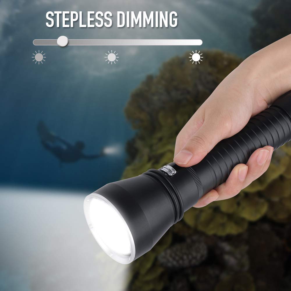 HMTE 70.2 Torcia Subacquea a LED Giallo/Bianco Torcia Subacquea 100M 26650 Torcia Ricaricabile ad Alta Potenza per Pesca Subacquea, torce (Luce Bianca)